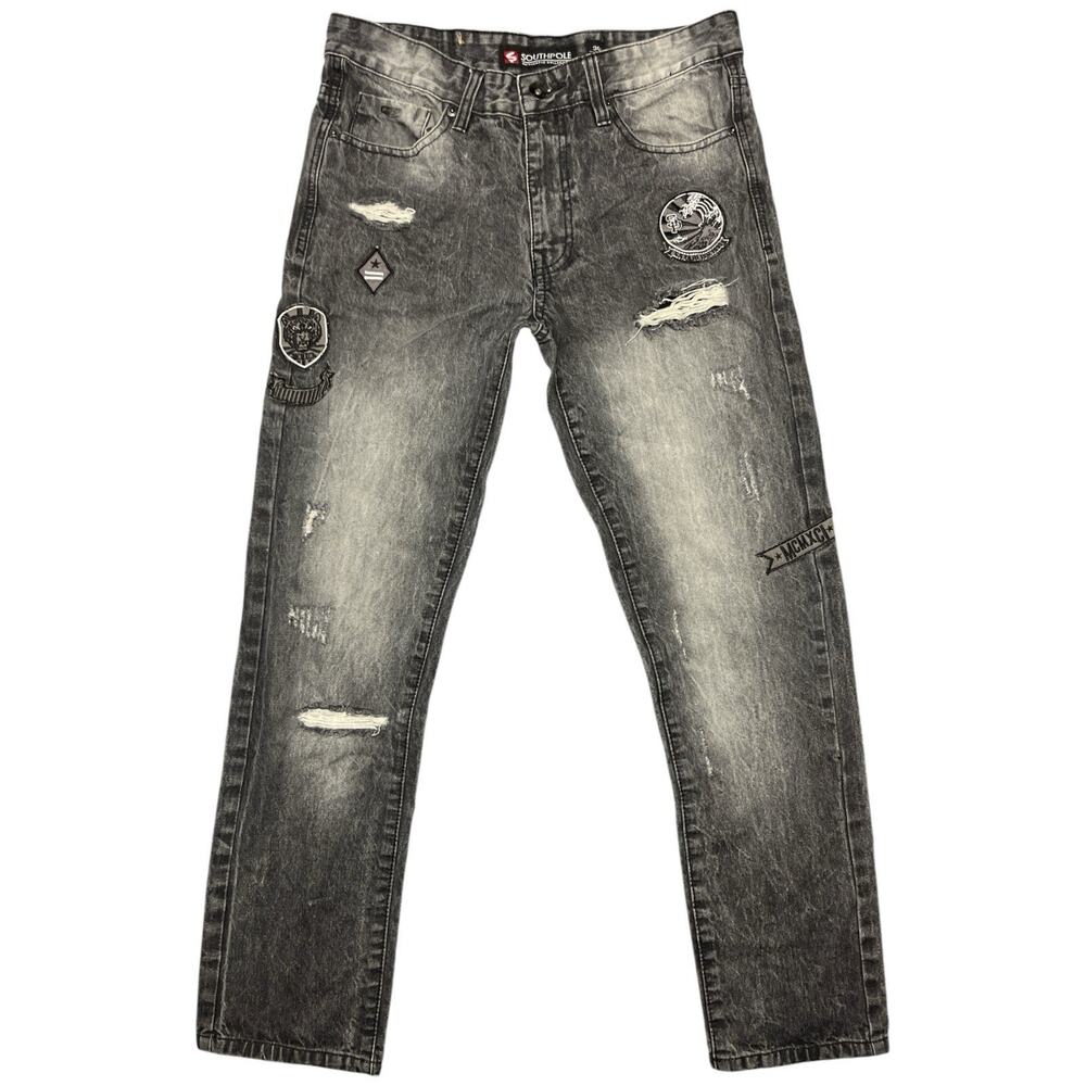 Southpole Authentic Collection Jeans 30x30 Black Distressed Patchwork Denim